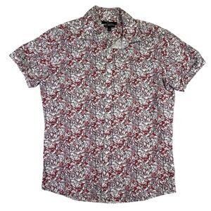 Marc Anthony Luxury Men's Button Down Slim Fit Red White Floral Print Size Small